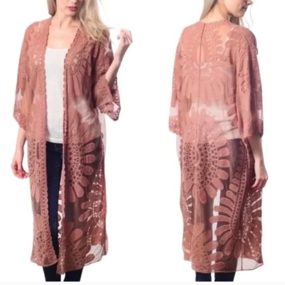 Rebellion Again Embroidered Mesh Duster Kimono - Picture 2 of 13